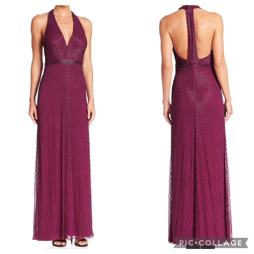 Aidan Mattox fully beaded V-neck sleeveless Open back long gown - Picture 1 of 9
